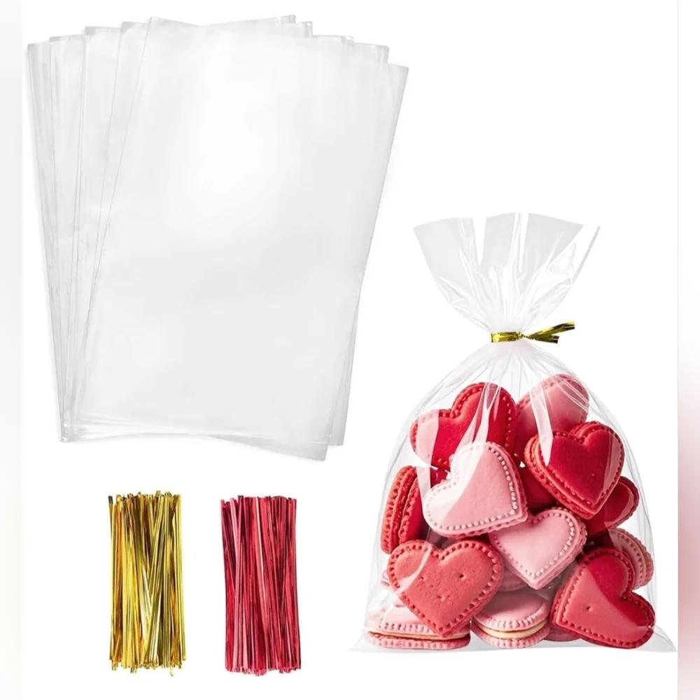 🍎 200 Clear Cellophane Plastic Bags w/ Twist Ties Party Favor Gifts 7×10 Inches